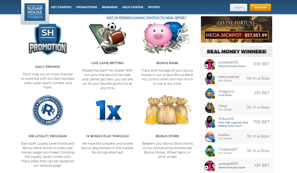 SugarHouse Casino Homepage