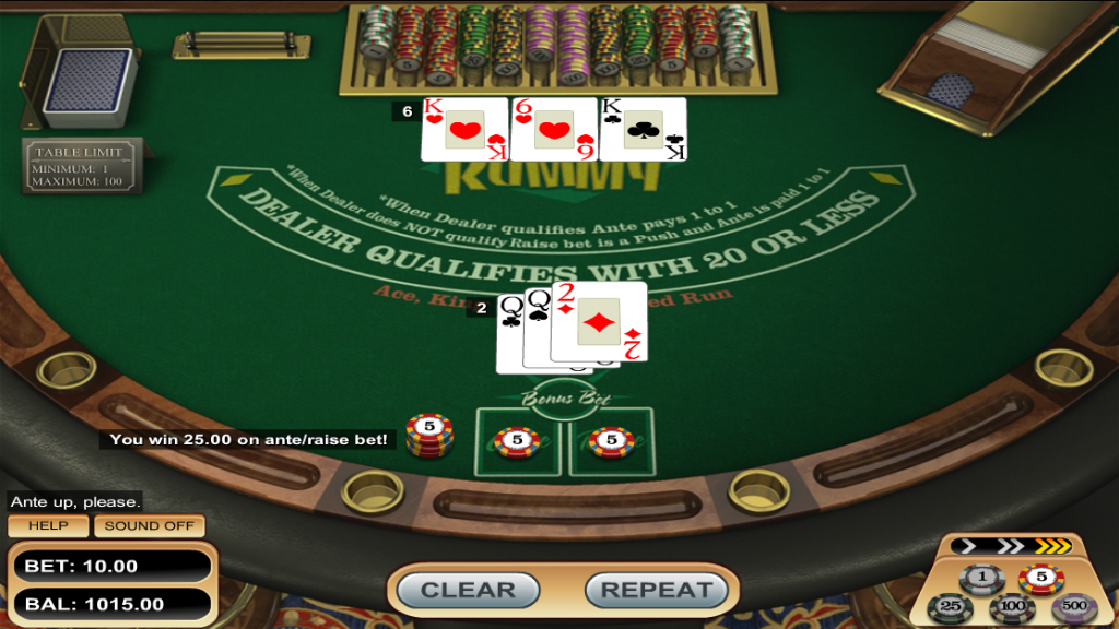 Vegas Three Card Rummy 2 Point Hand