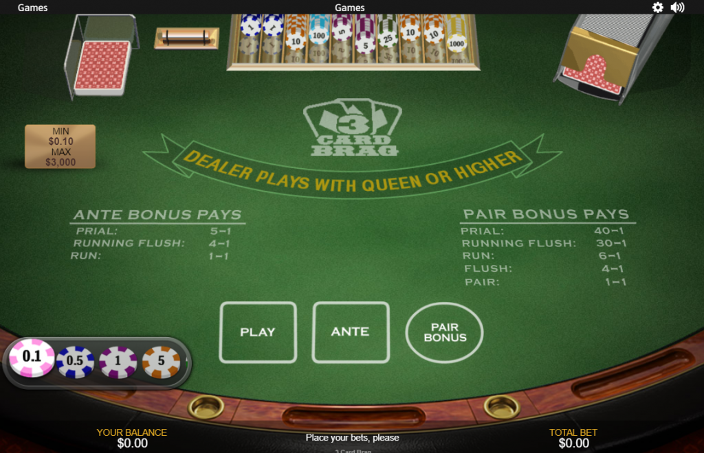 3 Card Brag payouts